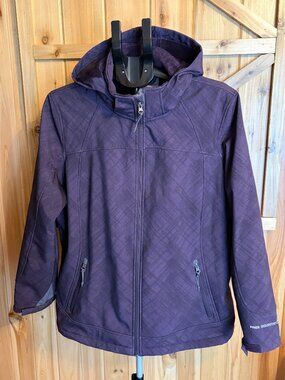 Free Country Women's Plus 1X Faux Fur Fleece Lined Softshell Hooded Jacket Plum